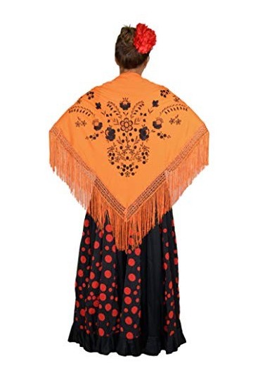 AMINA Beurre pic moyen triangulaire de flamenco ou sévillanas 150 x 70 cm orange brodé noir