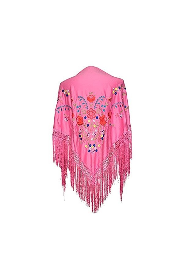AMINA Beurre de bec moyen triangulaire de flamenco ou sévillanas 175 x 75 cm Corps rose, brodé de fleurs sauvages multicolo