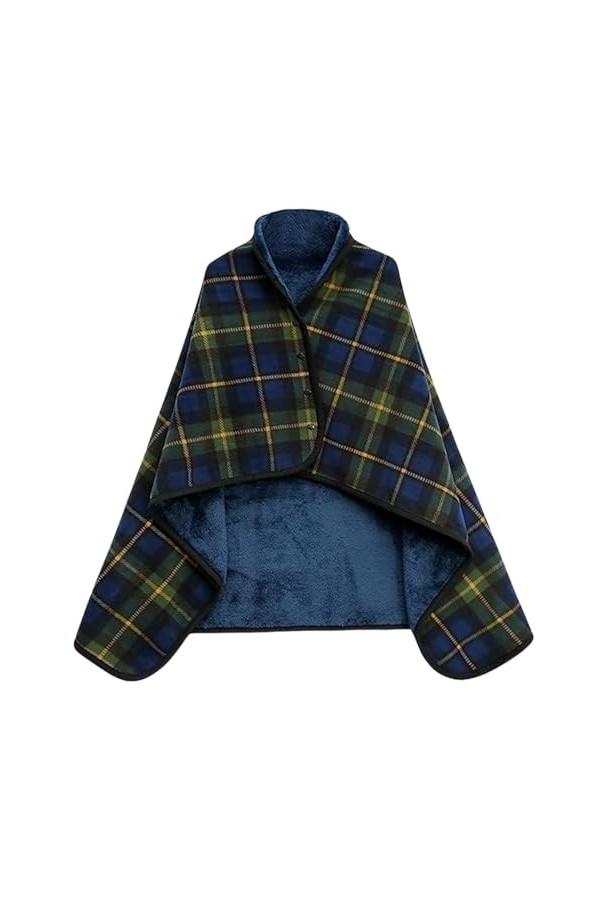 JFAN Poncho Femme Polaire Hiver Chaud Couvertures Portables avec Boutons Châles Femme Cape Plaid Vert foncé