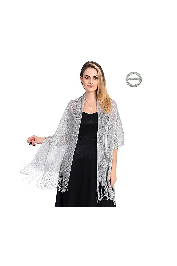 TOEECY Châle Écharpe Étole Métalliques Étincelants pour Femme avec Châle Boucle Léger Doux Foulard Élégante Chatoyantes Etole