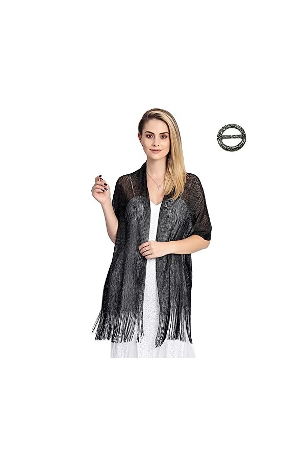 TOEECY Châle Écharpe Étole Métalliques Étincelants pour Femme avec Châle Boucle Léger Doux Foulard Élégante Chatoyantes Etole