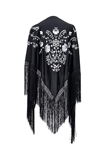 AMINA Beurre pic moyen triangulaire de flamenco ou sévillanas 170 x 70 cm Noir brodé blanc