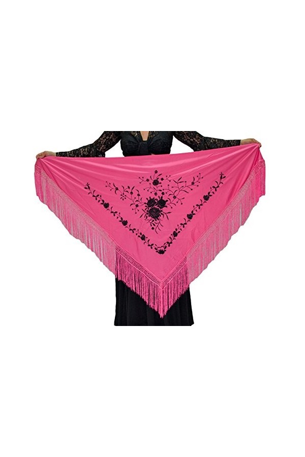 AMINA Beurre de bec moyen triangulaire de flamenco ou sévillanas 150 x 70 cm rose brodé noir