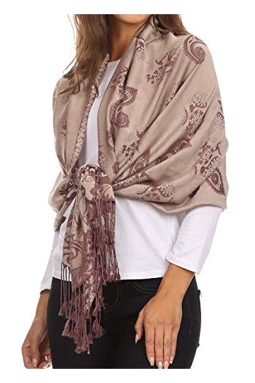 Sakkas CHS157 Ananda Lotus Flower Pashmina/Châle/Pèlerine/Étole Paisley Scintillant - Brun - One Size