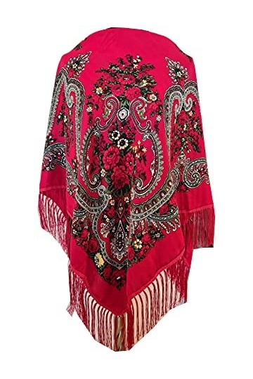 All 4 Decor Beau motif floral slave, style russe châle, tissu, mélange de laine rouge, rouge