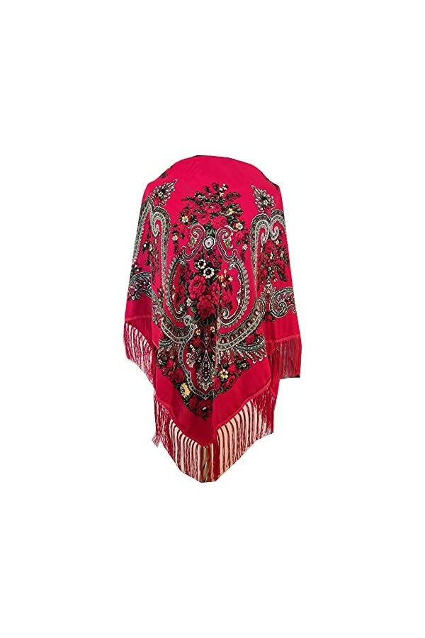 All 4 Decor Beau motif floral slave, style russe châle, tissu, mélange de laine rouge, rouge