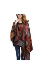 Longyangqk Vintage Plaid Tricoté Gland Poncho Châle Cape Bouton Cardigan Châles et Wraps pour Femmes