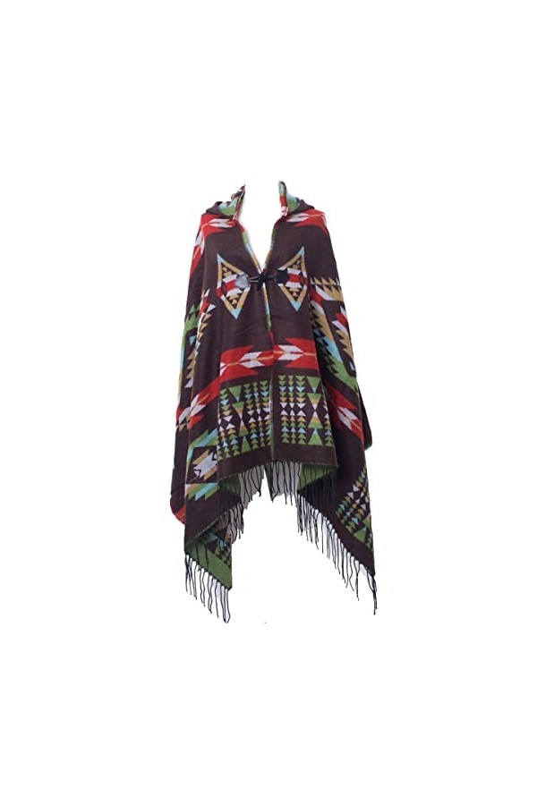 Longyangqk Vintage Plaid Tricoté Gland Poncho Châle Cape Bouton Cardigan Châles et Wraps pour Femmes