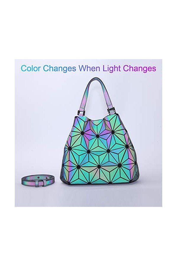 Chenrry Géométrique Sacs à Main pour Femme Bourse Lumineuse Sac Holographique Poignée Supérieure Fermeture à Glissière Sacs à