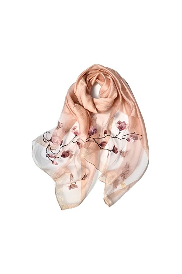 FEOYA Femme Foulard Soie Brodée Longue Imprimée Châle Elégante Cadeau Noël
