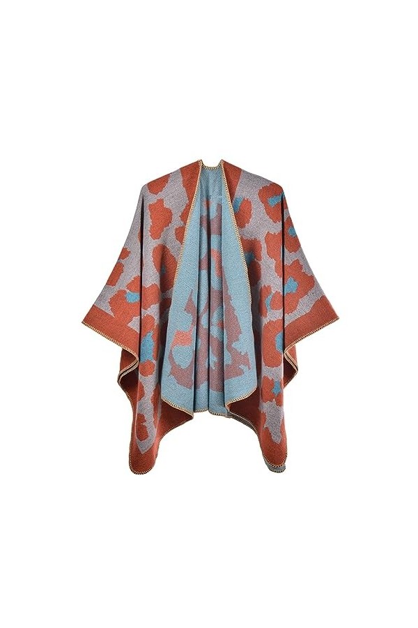 SJTJSPX Poncho Châle épaule pour Femme Cardigan à Devant Ouvert Rétro Cape Réversible Couverture Imprimée Tartan Chaud Écharp