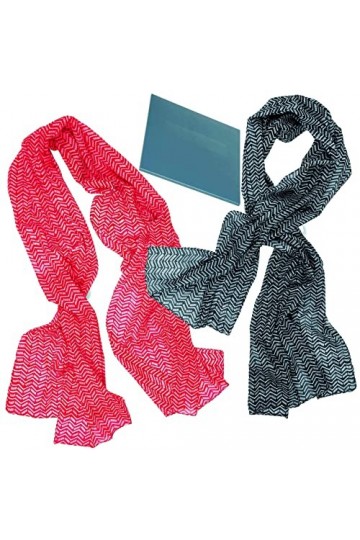 BEAT 2 Foulard Femme 100% Coton: Design Collection 50x180 cm Écharpes Cou Rouge et Noir coude au corps