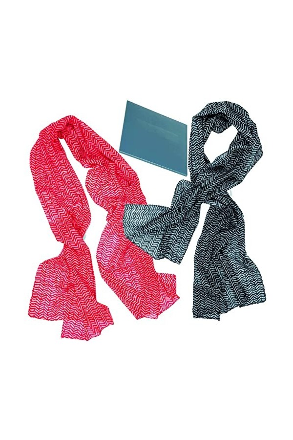 BEAT 2 Foulard Femme 100% Coton: Design Collection 50x180 cm Écharpes Cou Rouge et Noir coude au corps