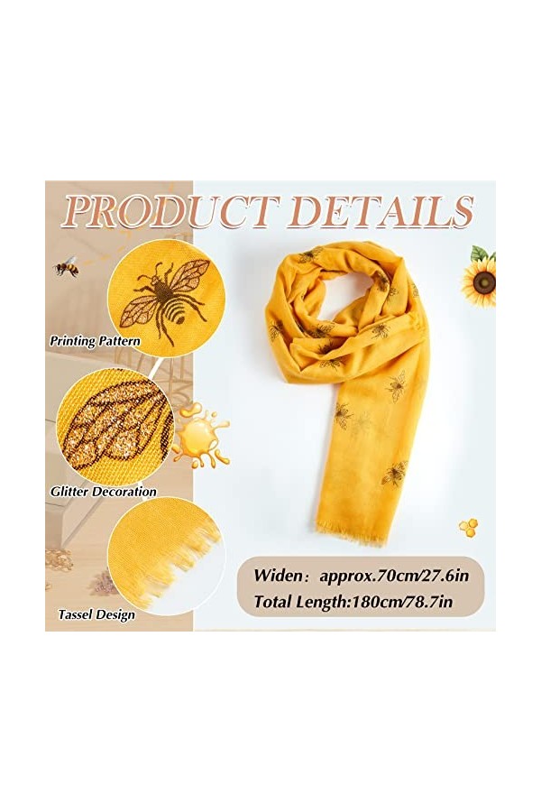 SATINIOR 2 Écharpes de Bourdon Longues Foulard dAbeilles pour Printemps Graduation, Jaune, Gris, Taille Unique, environ 70 x