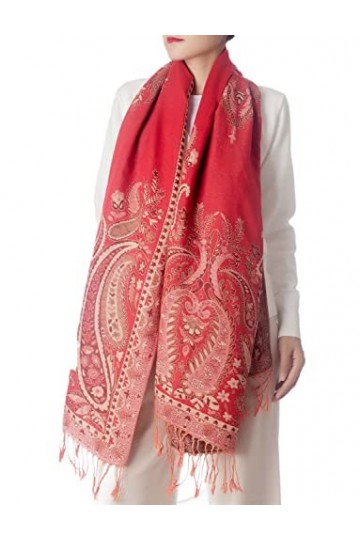 iB-iP Echarpe Foulard Femme Ethnique Imprime Grande Douce Châle, Taille: Taille unique, Rouge