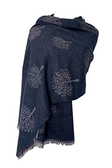 GFM® Châle ou écharpe motif arbres de mûrier, Mbshl-ghnl-shawl Navy Blue Grey, L