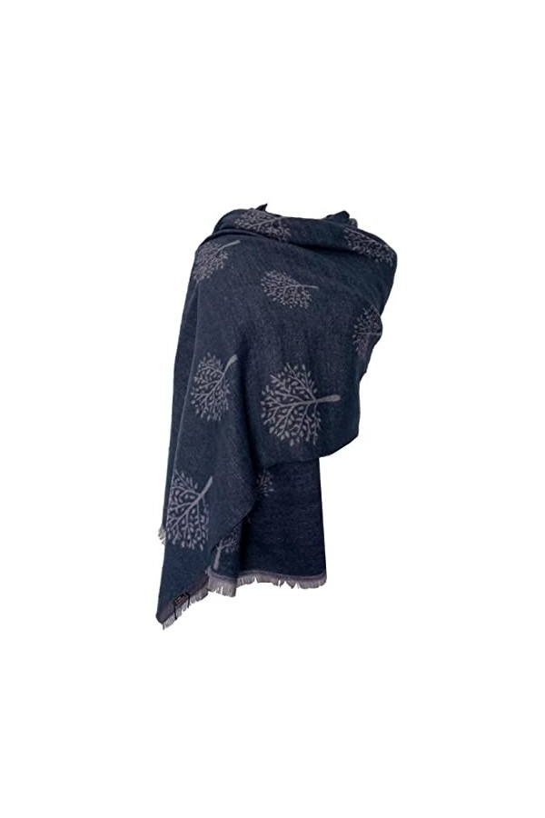 GFM® Châle ou écharpe motif arbres de mûrier, Mbshl-ghnl-shawl Navy Blue Grey, L