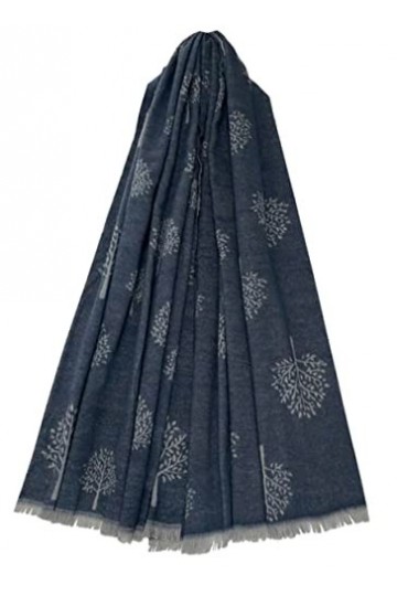 GFM® Châle ou écharpe motif arbres de mûrier, Mbshl-ghnl-shawl Navy Blue Grey, L