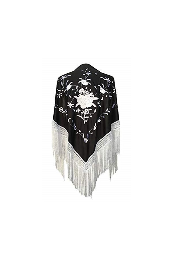 AMINA Beurre de bec moyen triangulaire de flamenco ou sévillanas 150 x 75 cm Casquette noire, brodée et flexibles blancs