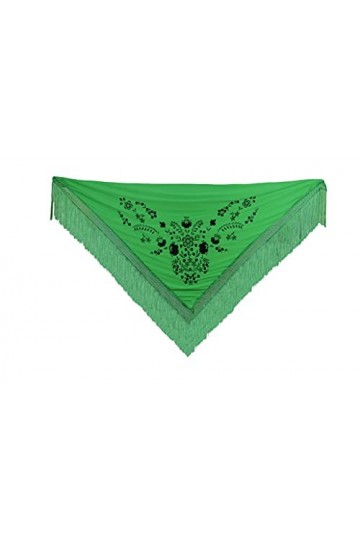 AMINA Beurre brodé moyen triangulaire de flamenco ou sévillanas 170 x 70 cm vert sauvage noir