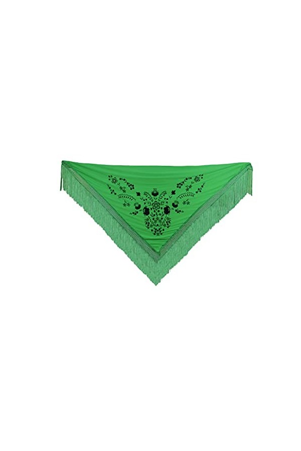 AMINA Beurre brodé moyen triangulaire de flamenco ou sévillanas 170 x 70 cm vert sauvage noir