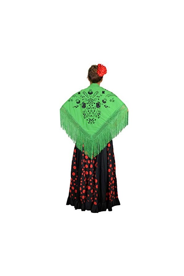 AMINA Beurre brodé moyen triangulaire de flamenco ou sévillanas 170 x 70 cm vert sauvage noir