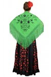 AMINA Beurre brodé moyen triangulaire de flamenco ou sévillanas 170 x 70 cm vert sauvage noir