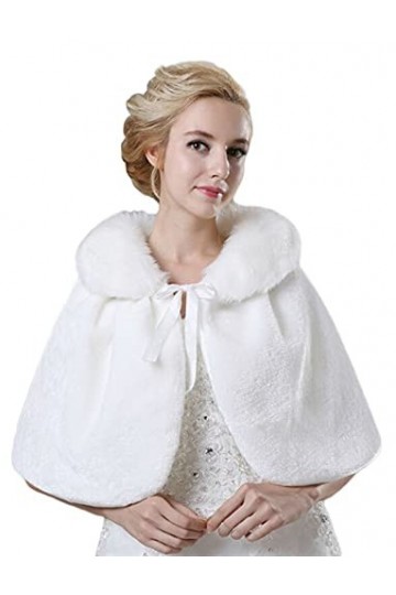 Lifup Femme Châle Faux Fourrure Poncho Chaud Étole Automne Hiver pour Mariage Soirée Blanc Taille unique