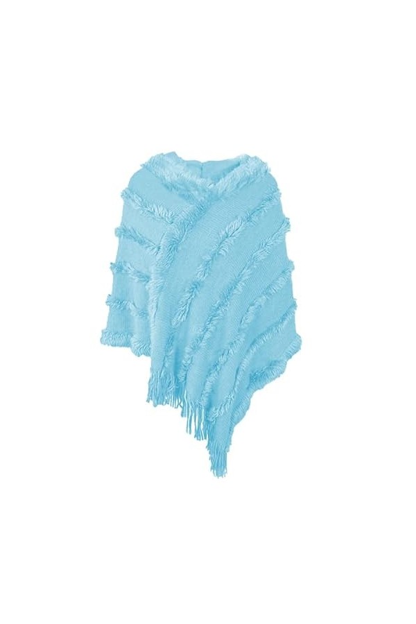 Poncho en Tricot pour Femmes Elégant Pull Cape Poncho Femme à Capuche Irrégulière Frange Casual Pull-Over Cape Poncho en Pola