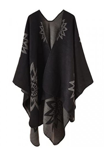 Comilaka Femme Poncho Châle Ouvert Cape Elégant Wrap Echarpe Epaisse Poncho Cardigan Foulard Manteau Automne Hiver