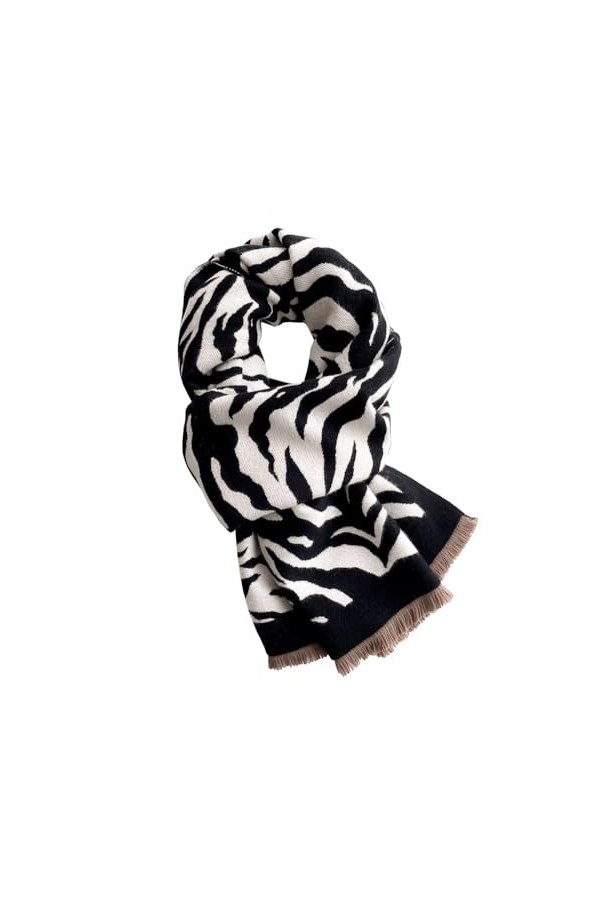 Fusehngre Echarpe en cachemire pour femme, douce et chaude, à rayures zébrées, épaisse et enveloppante, châle 180 x 60 cm