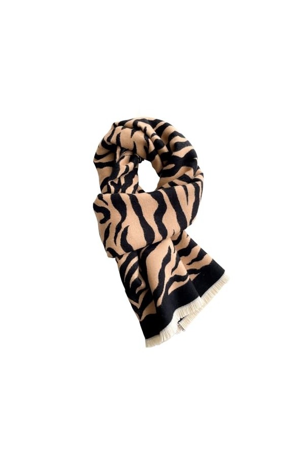 Fusehngre Echarpe en cachemire pour femme, douce et chaude, à rayures zébrées, épaisse et enveloppante, châle 180 x 60 cm