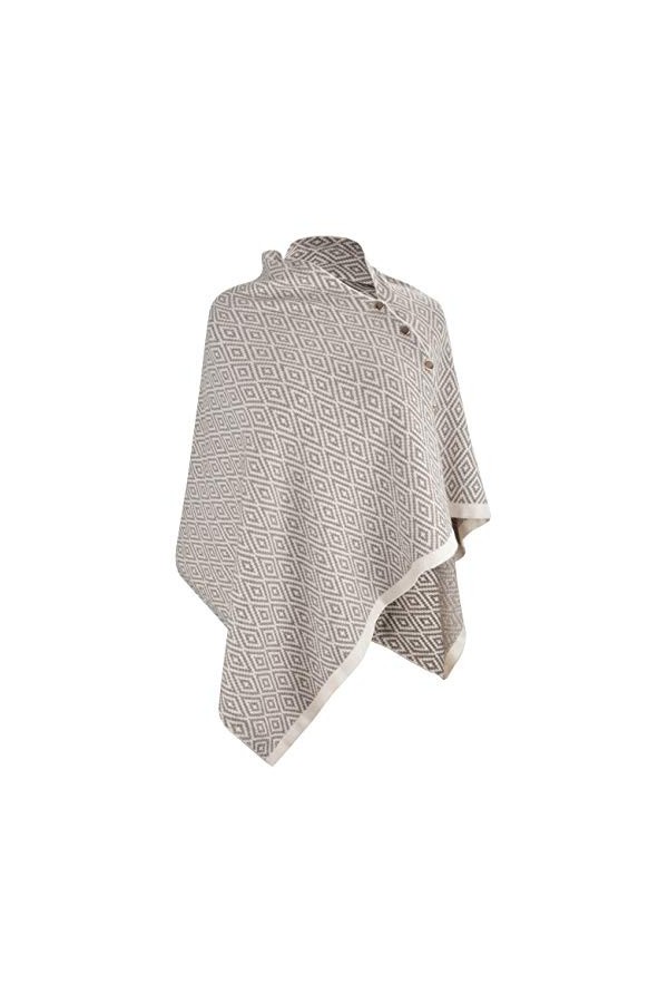 CARCOS Femmes Poncho Laine Écharpes avec Boutons Rayures Châle Cape Douce Tricot Laine Filature Pashmina Multi-Voies Automne 