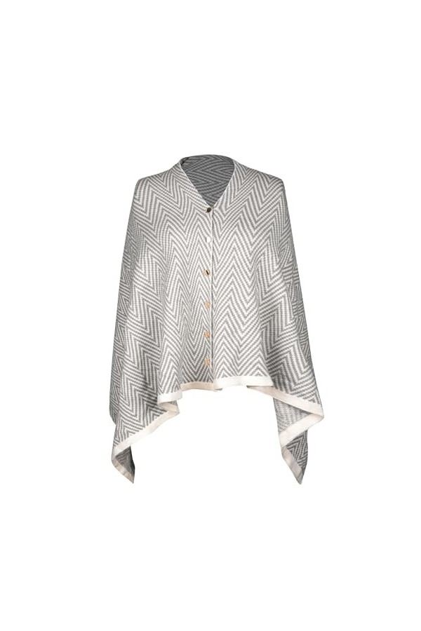 CARCOS Femmes Poncho Laine Écharpes avec Boutons Rayures Châle Cape Douce Tricot Laine Filature Pashmina Multi-Voies Automne 