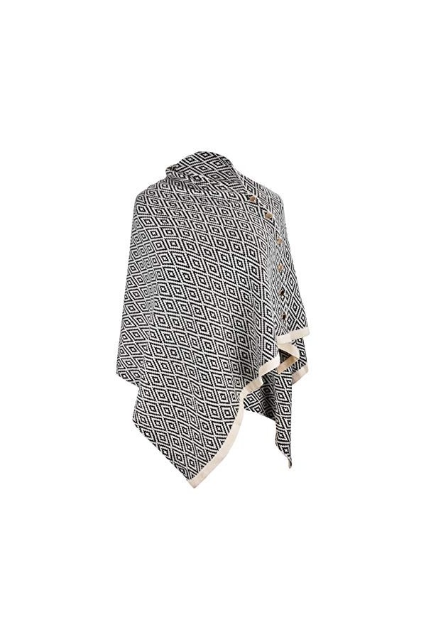 CARCOS Femmes Poncho Laine Écharpes avec Boutons Rayures Châle Cape Douce Tricot Laine Filature Pashmina Multi-Voies Automne 