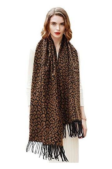 RIIQIICHY Écharpe Pashmina imprimé léopard châle et enveloppe hiver chaud guépard longues grandes écharpes avec gland pour da