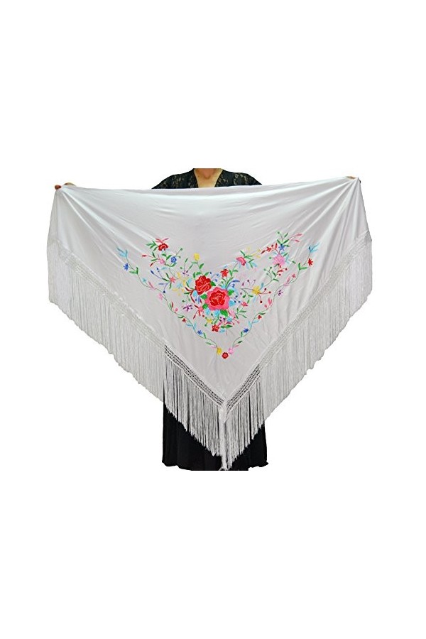 Beurre blanc de flamant rose avec franges. Broderie sur une face multicolore. Grand 190 x 90 cm.