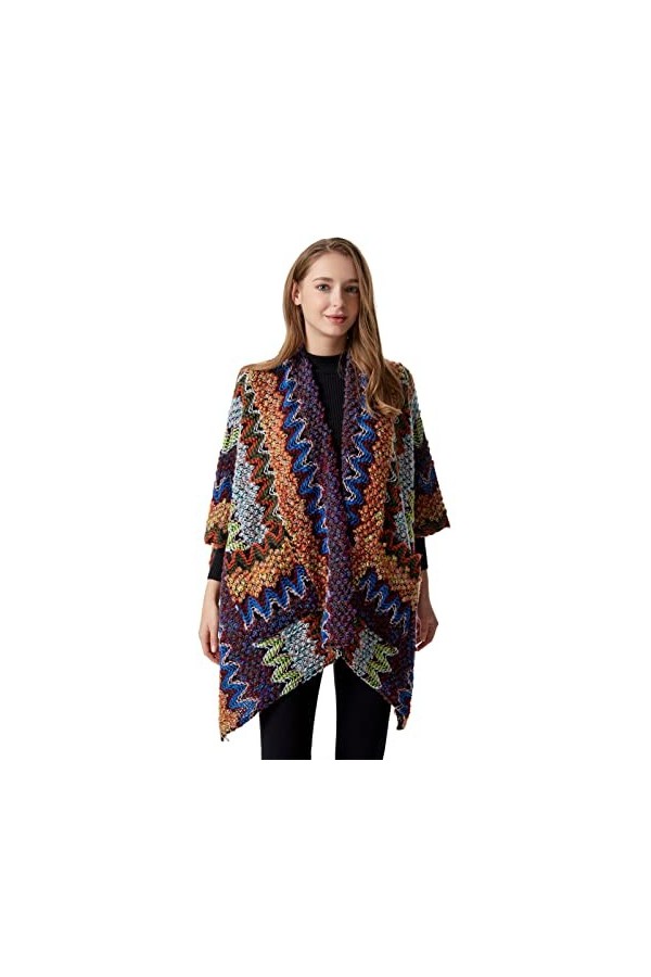 BESTORI Femme Poncho Crochet Hiver Chic Châle avec Poches Épaissie Chaud Foulard Cape Tricot Automne Douce Châle