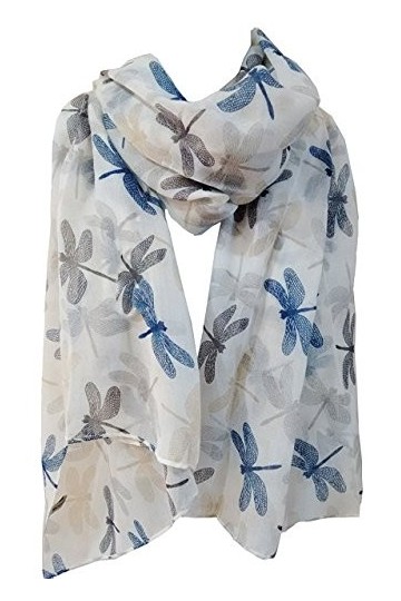 GlamLondon Foulard Femme Chic Imprimé Libellule - Blanc - Large