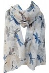 GlamLondon Foulard Femme Chic Imprimé Libellule - Blanc - Large