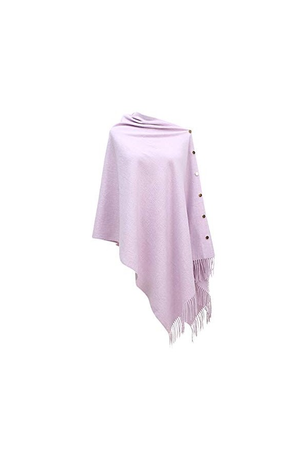 CARCOS Femmes Poncho Cape avec Franges Bouton Couverture Wrap Écharpe Châle Cardigan Chaud pour Autumn Hiver Printemps Violet