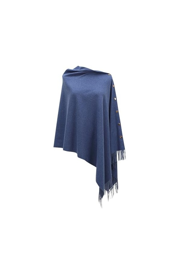 CARCOS Femmes Poncho Cape avec Franges Bouton Couverture Wrap Écharpe Châle Cardigan Chaud pour Autumn Hiver Printemps Violet