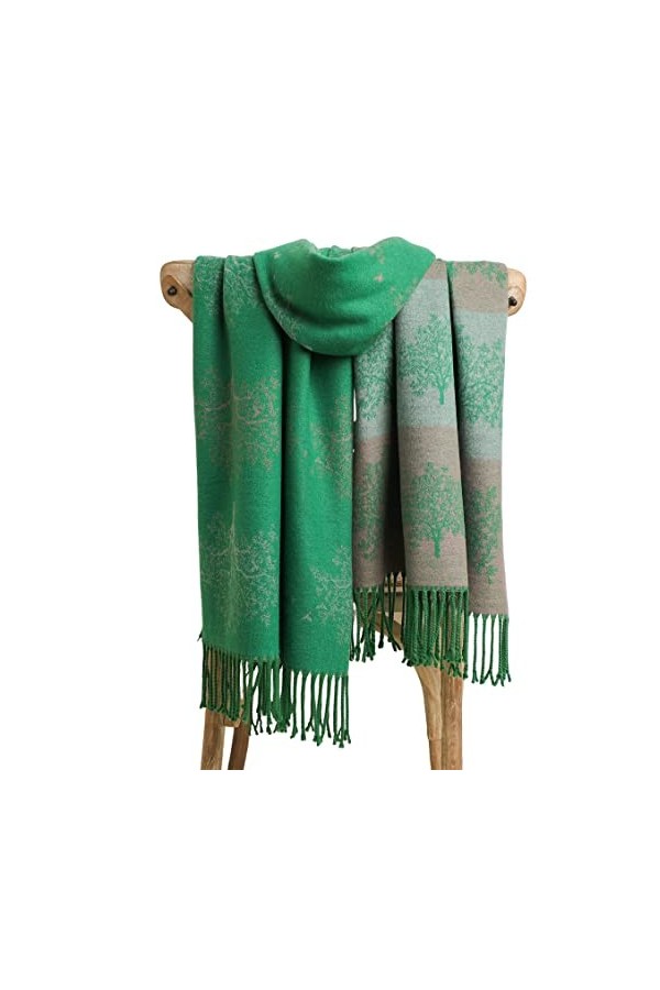 GFM® Châle ultra doux en cachemire mélangé – Arbre de vie, arbres ou plumes en relief CSHL-B , Arbres - Vert, L