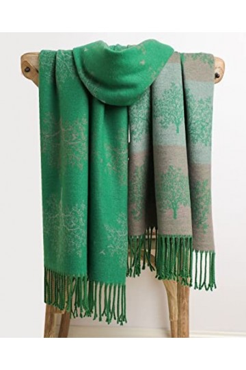 GFM® Châle ultra doux en cachemire mélangé – Arbre de vie, arbres ou plumes en relief CSHL-B , Arbres - Vert, L