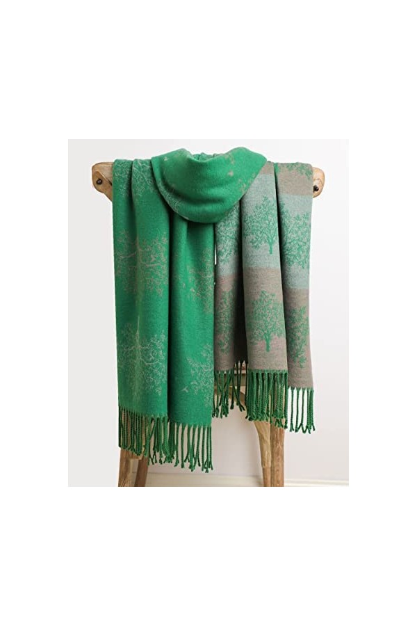 GFM® Châle ultra doux en cachemire mélangé – Arbre de vie, arbres ou plumes en relief CSHL-B , Arbres - Vert, L