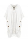 Ferand Pull Poncho Elegant Femme à Capuche en Crochet avec Finition à Boutons - Taille Unique - Blanc