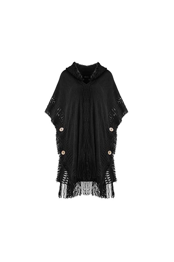 Ferand Pull Poncho Elegant Femme à Capuche en Crochet avec Finition à Boutons - Taille Unique - Blanc