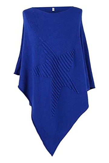 George Hilton Poncho italien en tricot étoile Lagenlook femmes ourlet asymétrique Poncho côtelé étoile grande taille, bleu ma