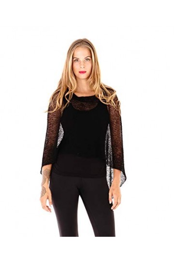 SHU-SHI - Poncho/Pull - pour Femme - Transparent/léger/tricoté - Taille Unique - Noir