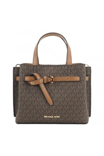 Michael Kors Emilia Small Triple Compartment Satchel Crossbody Brown MK Logo